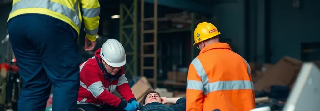 a picture of a worker being treated by paramedics